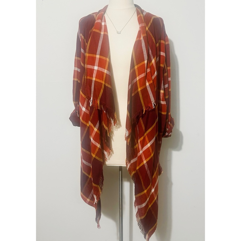 Orange Plaid Fall Fringe Flannel Shirt Cardigan